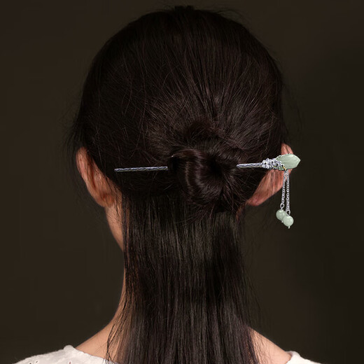 China Gold Magnolia and Hetian Jade Tassel Silver Hairpin Ancient Style Hanfu Silver Hairpin Birthday Gift for Girlfriend and Wife Wedding Anniversary Magnolia and Hetian Jade Tassel Hairpin Jingsuda