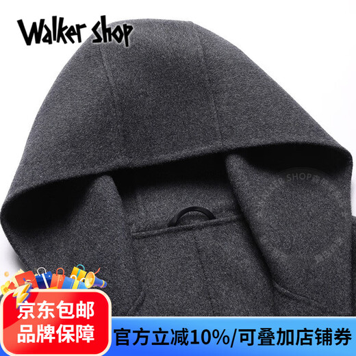 Walker Shop woolen coat men's spring 2025 double-sided woolen coat mid-length hooded windbreaker jacket men's black M /170