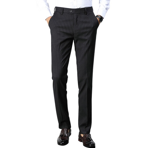 Sept loups pantalon de costume à rayures verticales épaissis en droit pour hommes pantalons pour hommes et pantalon masculin haut de gamme 9902 Black 29 Black 29