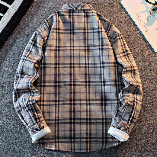 
Plaid casual shirt men's spring and autumn long-sleeved shirt Korean top retro loose summer thin coat 9903 meters blue XL