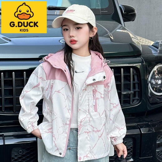 
G.DUCKKIDS girls' jacket spring and autumn style 2025 new children's clothing girls' middle-aged and big children's autumn hooded clothes children's autumn jacket pink 150