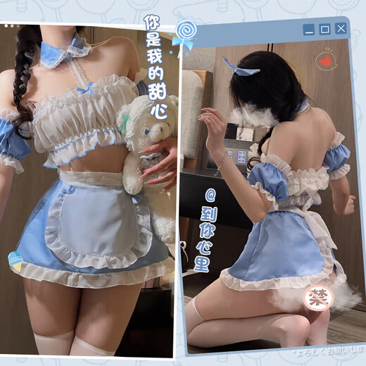 ROSELEX夫妻调情睡衣吊带丝袜包臀一体丁字裤男士情趣衣服夫妻刺激高档情 红+白【发箍+抹胸+短裙+围裙+臂环*2+T裤】 均码 【建议体重80-120斤】