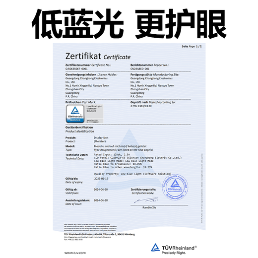 Changhong 21,45-Zoll-FHD-Full-HD-100-Hz-HDMI+VGA-Gaming-Monitor 22G650F-S mit integrierten Lautsprechern, geringem Blaulicht, Augenschutz, Energiesparzertifizierung