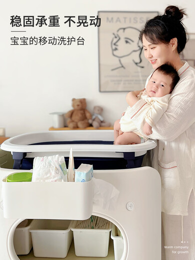 IGIFTFIREll婴儿尿布台宝宝抚触护理台换尿布可移动新生儿洗浴婴 【奶白灰】尿布台+4D纤维垫+4个收纳盒+1个挂盒 其他-框架结构-组装