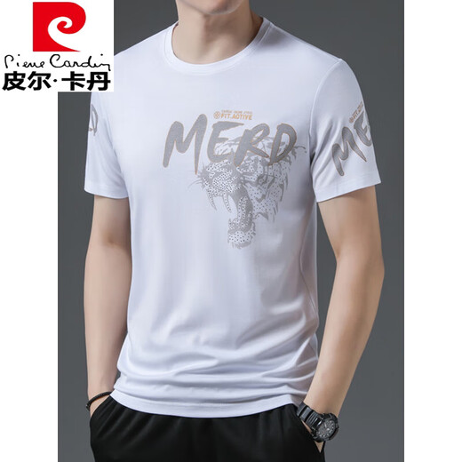 
Pierre cardin light luxury summer new ice silk short-sleeved T-shirt for young and middle-aged men round neck print trendy thin top half sleeve black 733 M 165 [recommended 100-120 Jin [Jin equals 0.5 kg]]