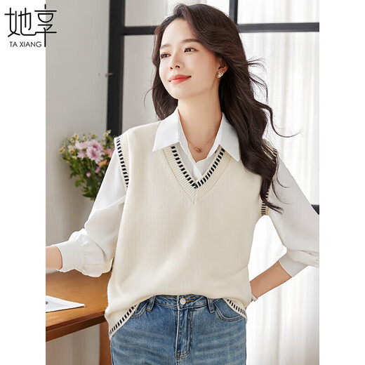 She enjoys knitted vest women's V-neck sleeveless sweater vest waistcoat sweater fashionable slim inner top T13KZ5499