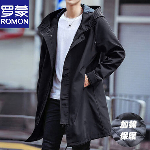 Lomon windbreaker men's mid-length British style Korean style trendy spring, autumn and winter cotton coat men's high-end casual coat military green regular XL 140-165Jin Jin equals 0.5 kg