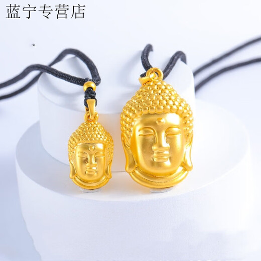 溥畔999足金黄金色弥勒佛头吊坠释迦牟尼佛吊坠情侣佛头挂坠送女友 中号佛头吊坠5963 专柜原装礼盒包装+证书