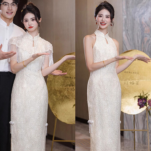 Taylor Martin Champagner Farbe Neues chinesisches Verlobungskleid 2025 Neues Stil Brauthochzeitskleid Hauptgarn High-End-Tür Toast Kleidung XiUhe Kleidung HF059 M