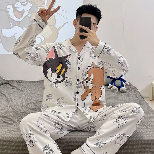 SEPTWOLVES men's pajamas spring and autumn long sleeve thin style teenager cartoon loose medium and big children's home 9901 long sleeve suit M standard (high 165100Jin [Jin equals 0.5 kg])