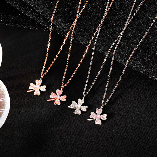 Laomiao 925 Sterling Silber Vierblattklee Halskette für Frauen Schlüsselbeinkette Neue Stil 2025 Nische leichte Luxus-Halskette Vierblätter Klee Pendellanpendel Halskette-Silver Weißer Diamant