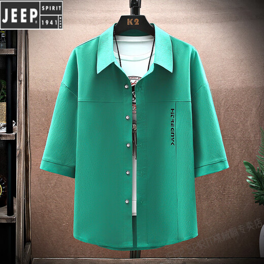 JEEP SPIRIT港风冰丝翻领衬衫夏季男士七分袖薄款商务休闲外套 T679白色 M 165 (约75~90斤可穿)