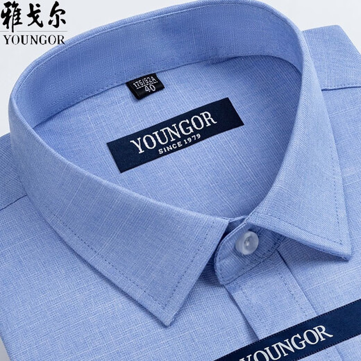 雅戈尔旗舰官方店男士短袖衬衫夏季纯棉免烫中年休闲商务职业正装格子衬 蓝色dx6636 39