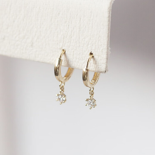 Li Biao's beloved. Multi-claw small zircon pendant earrings white small C Korean imported K gold 14K/10K gold earrings earrings earrings inner diameter 7.7mm one