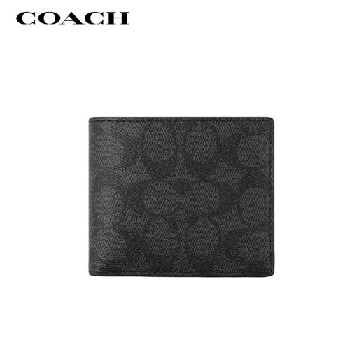 COACH JD Outlet Brand Direct Supply Men's Short Folding Wallet Card Holder Gray Chinese Valentine's Day Gift