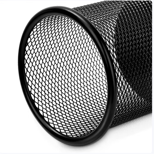 Deli Metal Round Mesh Pen Holder Desktop Storage Box Pen Holder Black 9172 5 Pack