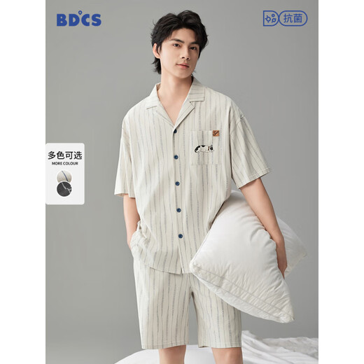 
Peninsula City Pajamas Men's Summer Cool Cotton Short Sleeve Cartoon Can Wear Men's Thin Summer Large Size Home Suit 1391 Apricot L [Suggested to wear weight 120-140 Jin [Jin equals 0.5 kg]]