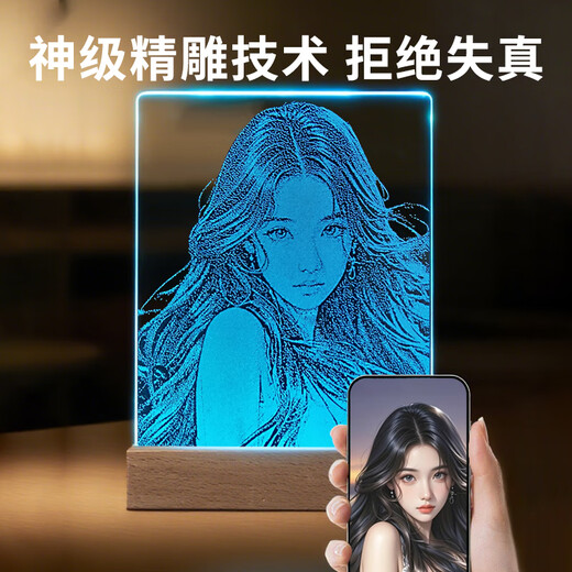 山迪锤子画定制玻璃画真人照片定制生日送女友老婆结婚周年纪念日礼物 竖版30*40【充电底座+礼盒】
