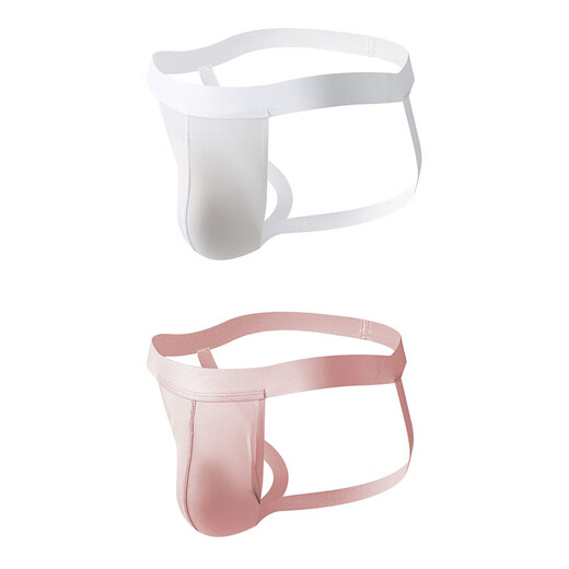 Ice silk men's underwear thong double butt pink thin sports U convex bag sexy back empty triangle shorts white + pink M90-110Jin Jin equals 0.5 kg