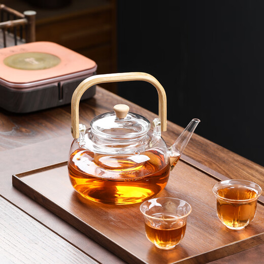 SUSHI CERAMICS teapot thickened high borosilicate glass teapot flower teapot wooden handle teapot 1000ml