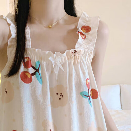 Sangqin Summer Surgevend Pajamas Женское платье Симпатичная ночная рубашка Студент Студент Летняя хлопчатобумажная тонкая домашняя одежда MJF_ MJF_9272# Жилетный вишневый медведь М. Рекомендуется 80-95JIN [Джин равняется 0,5 кг]