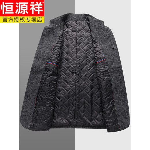 Hengyuanxiang short woolen coat men's autumn and winter wool suit men's business casual stand collar coat middle-aged dad wear gray 2XL 185 recommended 140-165Jin Jin equals 0.5 kg