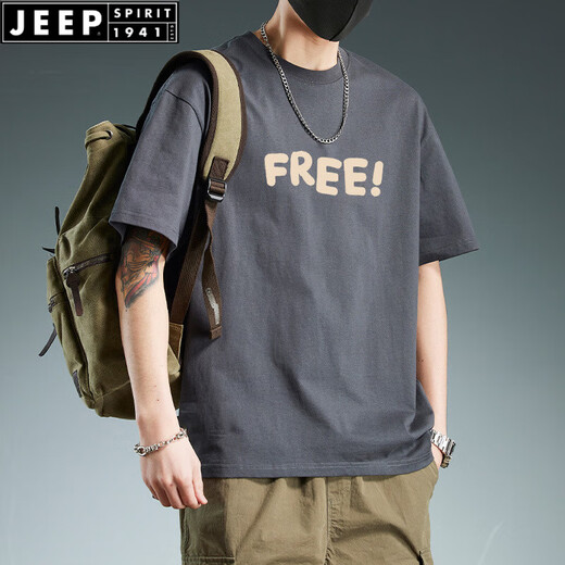 Jeep Spirit Heavy Gewicht reine Baumwolle kurzärmeliges T-Shirt für Herren Sommer-Ins Trendy Marke LOSSLOSE VERSATILE DRUCKETZUNG FORTSCHLUSSBEHALTEN UND CLASSIGKEITSELNELD T-SHIRT WHITE-1585-UNTER/HELLEL-100% RUISER Baumwolle [Empfohlen 90-15jin [Jin gleich 0,5 kg]]