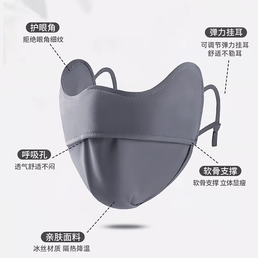 YASO sunscreen mask for women, anti-UV sunshade mask, ice silk eye protection, breathable, thin, washable, easy to breathe, three-dimensional, mysterious black (ice sunscreen)