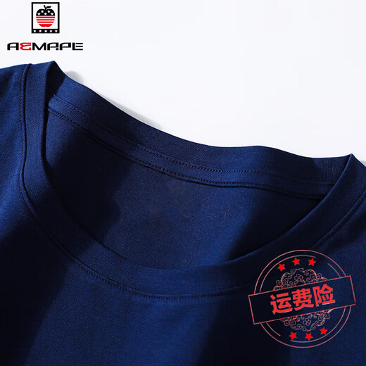 Camiseta de altura corta de alta gama azul marino Aemape para mujeres en la moda de la moda redonda de cuello redondo.