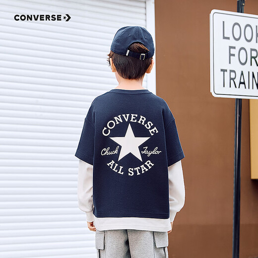Converse Converse pure cotton splicing fake two-piece long T for boys and girls 2025 autumn new fashionable and comfortable tops