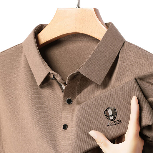 
Woodpecker pure cotton long-sleeved T-shirt men's spring and summer high-end markless lapel polo shirt loose elastic unironed top men's long-sleeved 2629 gray 2XL 180 suggestions 150-165Jin [Jin equals 0.5 kg]