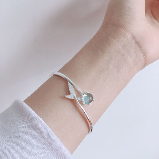 RSRDDY Old Phoenix 999 sterling silver moonstone mermaid bracelet for women 2025 new niche design bracelet bestie bracelet moonlight stone mermaid bracelet (two besties outfit) Lao Fengxiang same style