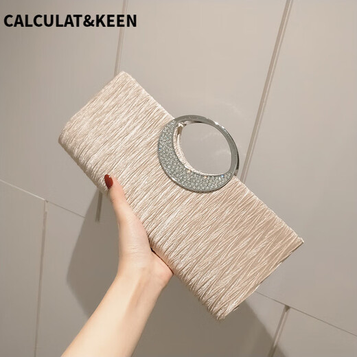 CALCULAT&KEEN2025春夏新款圆环手提包水钻包包旗袍包气质女包宴会手包 手环黑