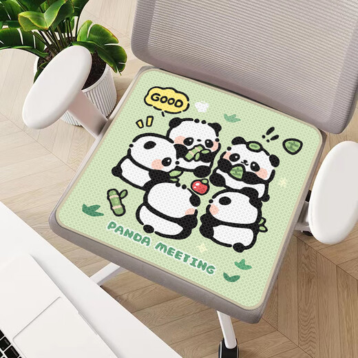 焱蜀2025夏天透气防闷椅子坐垫办公室宿舍久坐冰丝椅垫子凉垫通用 U3892N-竹子熊猫聚会N 45*45厘米【透气网面】