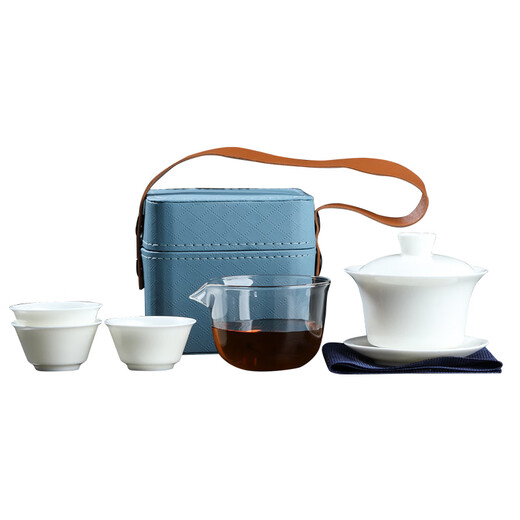 MULTIPOTENT Kung Fu Tea Set Mutton Fat Jade Porcelain Self-filtering Cover Bowl Tea Cup Travel Tea Set Gift Box New Year Gift