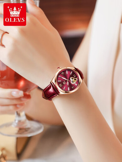 BEYZK2025 new women's watch women's student brand name Swiss mechanical watch women's niche light luxury waterproof women's watch 6636 elegant red SF Express + gift + ten years of warranty