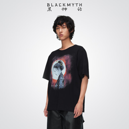 Black Myth Wheel Full Moon Night Short Sleeve T-shirt Black Myth Goku official peripheral clothing for men and women, casual, loose style XL