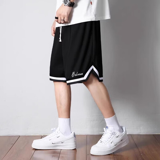 YISHion Sports Shorts Men's Summer American Basketball Pants Ice Silk Quick-drying 1478_Black_ Loose Breathable Size Too Big 2XL
