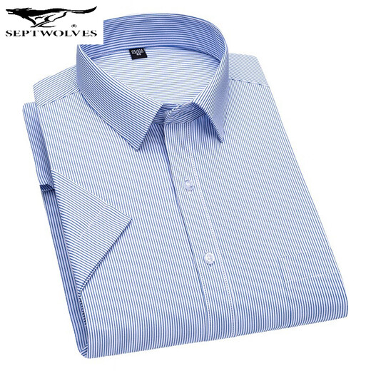 Sept loups 2025 Summer de la chemise à manches courtes pour hommes d'âge moyen pour les affaires usure formelle de qualité sans repasser la chemise haut de gamme de coton de qualité coton DX6623 38