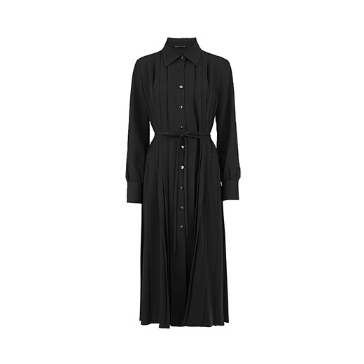 S.DEER Women's 25th New Hepburn Style Lapel Pleated Waist Shirt Dress S25361202 Black/91 S