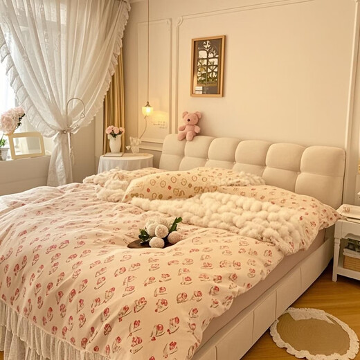 Disney Puff -Bett Cat Cat Fleece Tuch 1,8 m 2 m Doppelwolkenbett einfache Aufbewahrung Hauptbett 671# Bett + 5d Lavendelmatratze 1,8*2,0 m Rahmen [15 cm stille Bettbrett]
