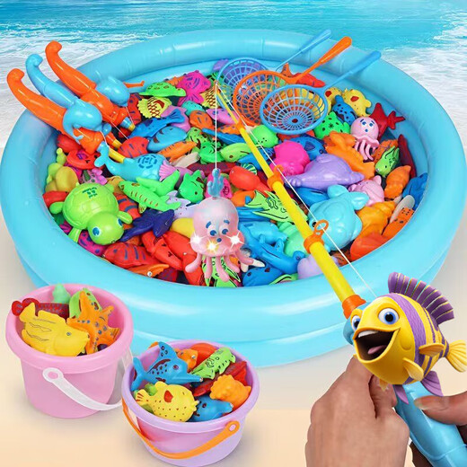 Toyadores de pesca EZR Caqueta de pesca para niños con pesca magnética Juguetes de piscina inflable Pesca magnética Set de 16 piezas + Piscina cuadrada pequeña
