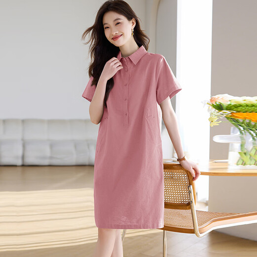 Ehangy轻奢品牌连衣裙女2025夏季新款减龄翻领薄款气质polo领休闲裙子 咖色 2XL 建议135-150斤