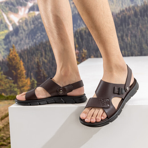 Aocon offizielle Sandalen Männer echtes Leder bequeme Strandschuhe trendige Sandalen lässig zweifarbige Kopfschicht Cowide Herrenschuhe braun 1243721038 40 250mm
