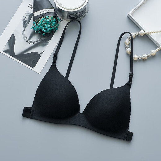 ZOCI Japanese beautiful back bra for women, thin push-up top, seamless anti-exposure straps, sexy triangle cup bra, no rims, black, one size fits all