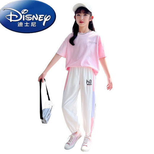 迪士尼（Disney）女童运动服套装新款短袖儿童休闲童装夏季大童夏装女孩衣服 5671撞色9731紫色(不含鞋子) 150 cm(150cm)