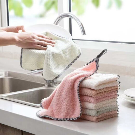 Dishwashing cloth that does not stick to oil and does not shed lint, decontamination and water-absorbing kitchen scouring pad, hand towel, thickened towel 1