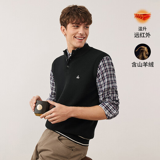 Navigare italienische Dinghy-Strickweste für Herren, Herbst und Winter, halboffener Kragen, Weste mit lässigem, ärmellosem Strickpullover, dunkles Nachtschwarz, Größe L