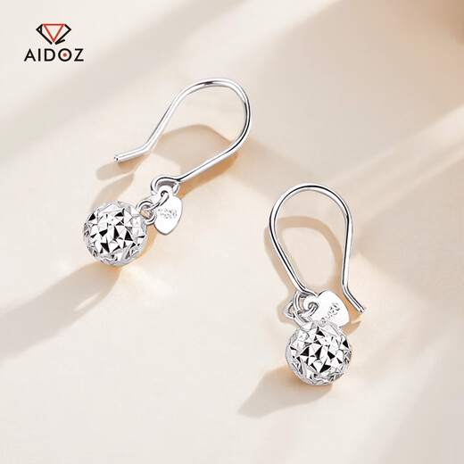 Aido Diamond pt950 platinum earrings for women, platinum carving round beads, long curved hook earrings, fashionable and versatile earrings, large size 3.7-3.9 grams