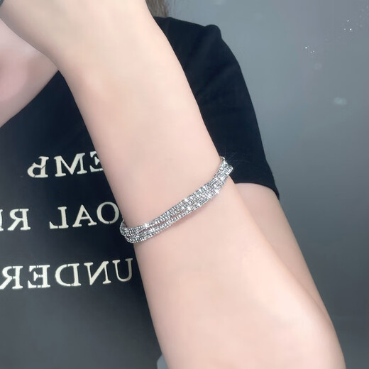 Chinese gold platinum bracelet with platinum bouncy sparkling C-shaped three-circle open bracelet adjustable gift for wife's birthday gift about 21.63g